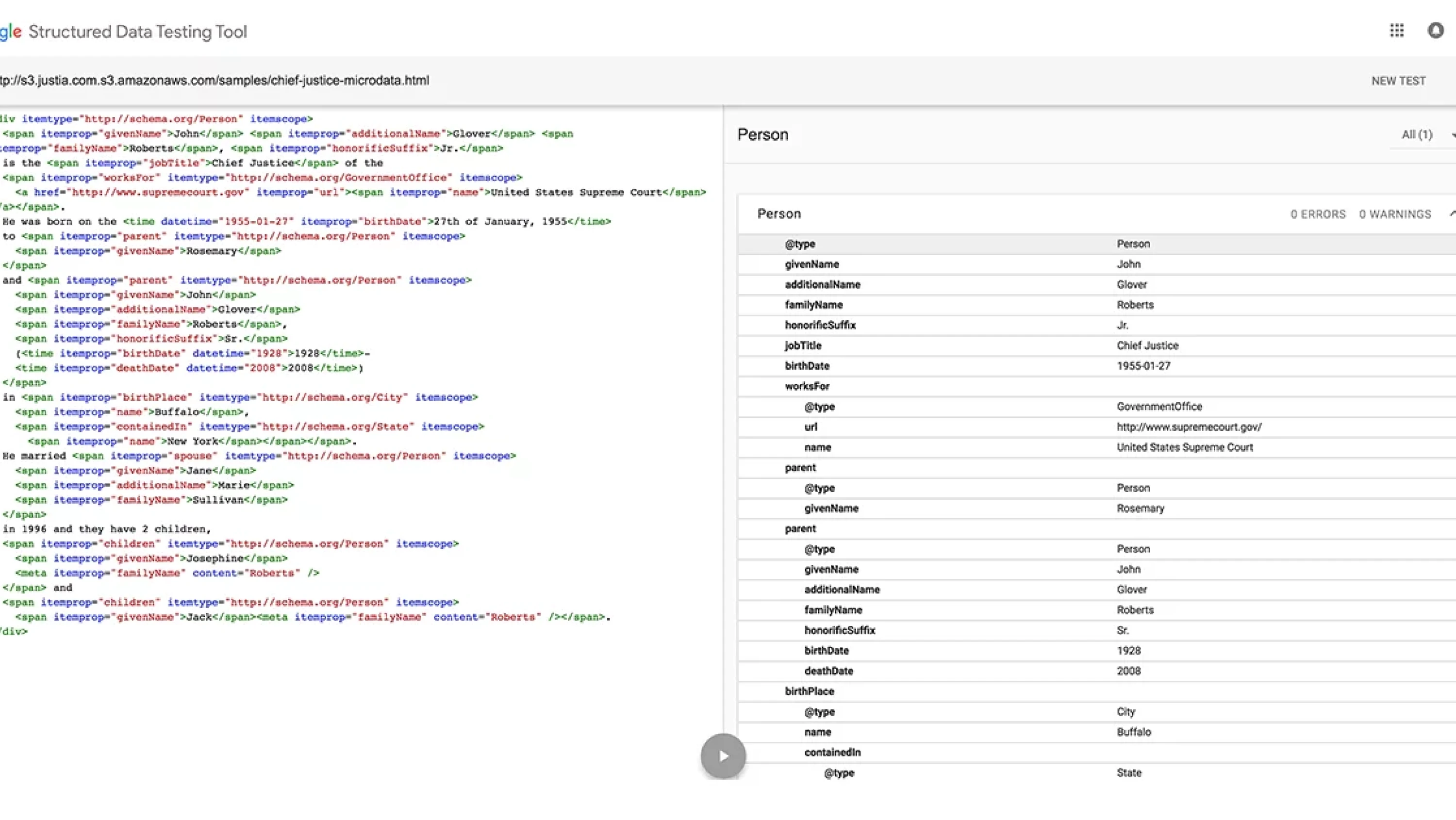 A little bit about Structured Data and the Semantic Web Screenshot of the Google Structured Data Testing Tool