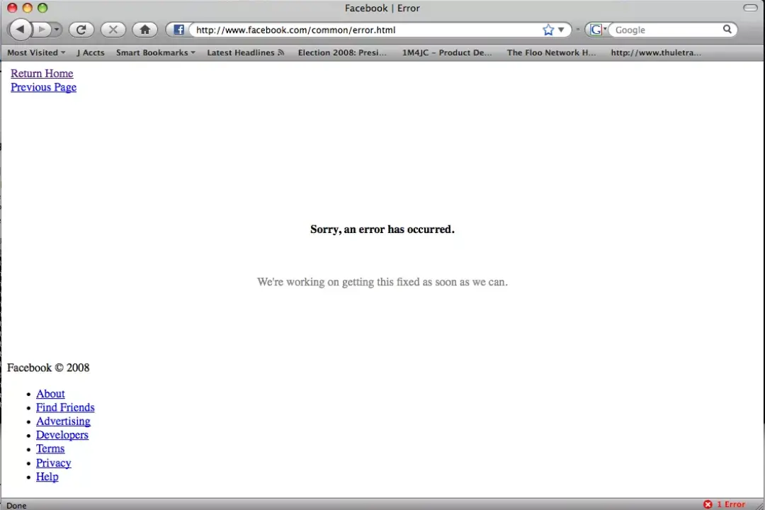 Facebook - whoops there goes another major site! Facebook - whoops there goes another major site!