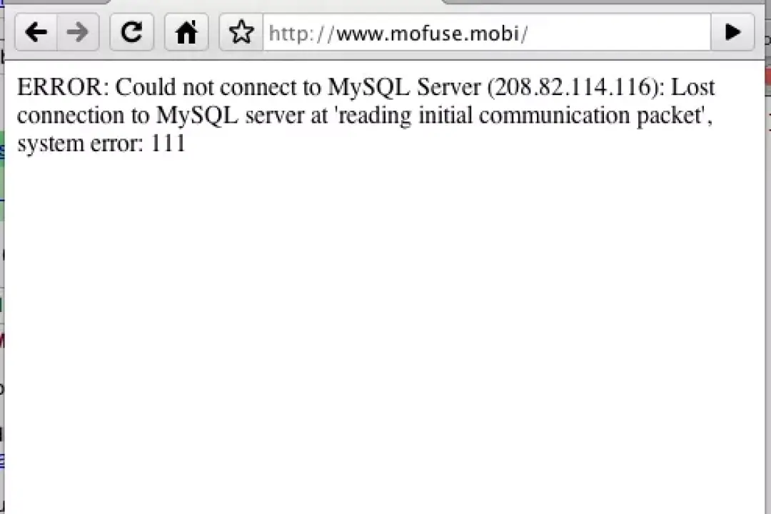 Mofuse.mobi down with MySQL Errors