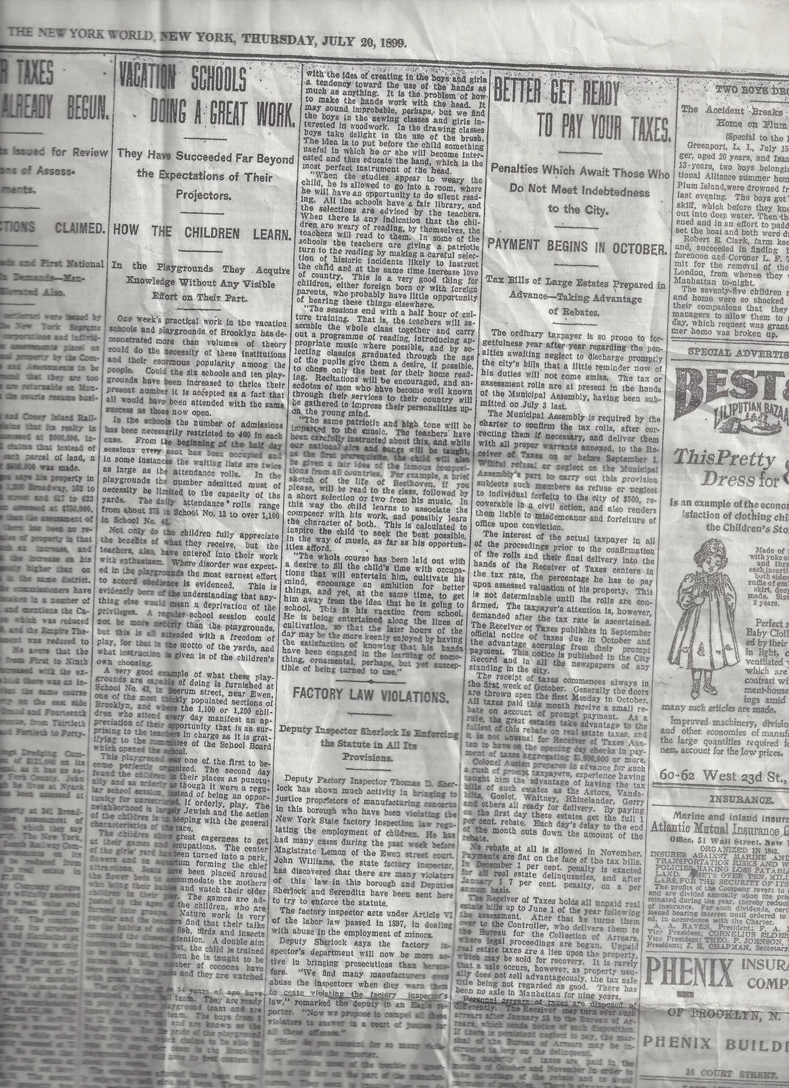 Page from the New York World dated July 20, 1899