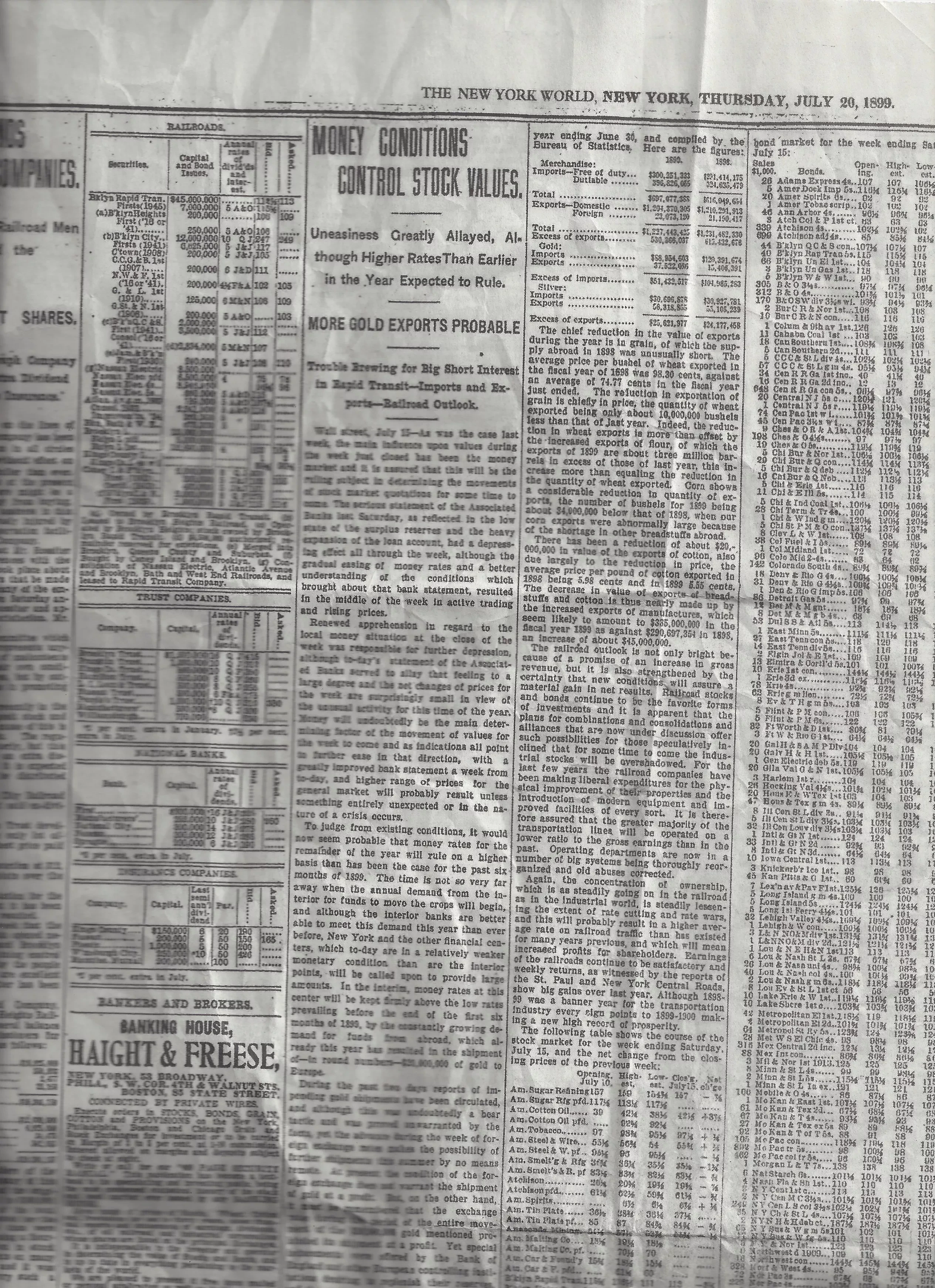 Page from the New York World dated July 20, 1899