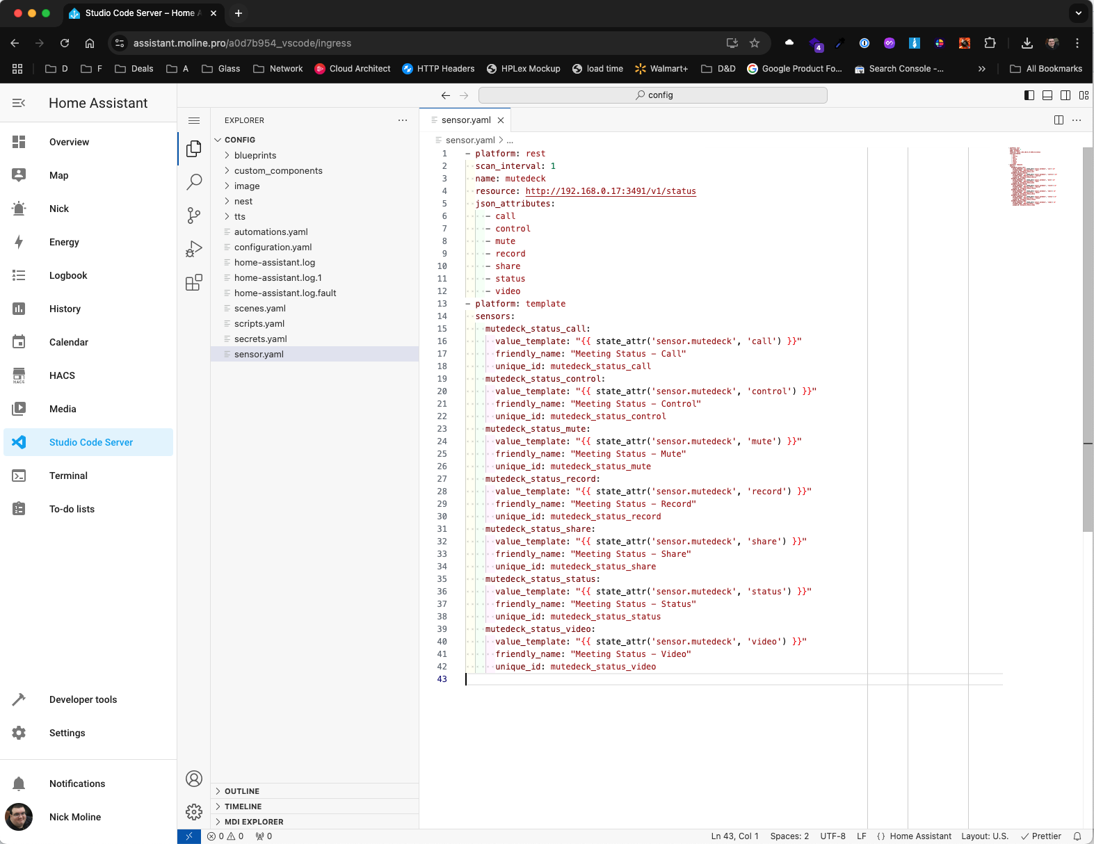 Editing the sensor.yaml file in Home Assistant